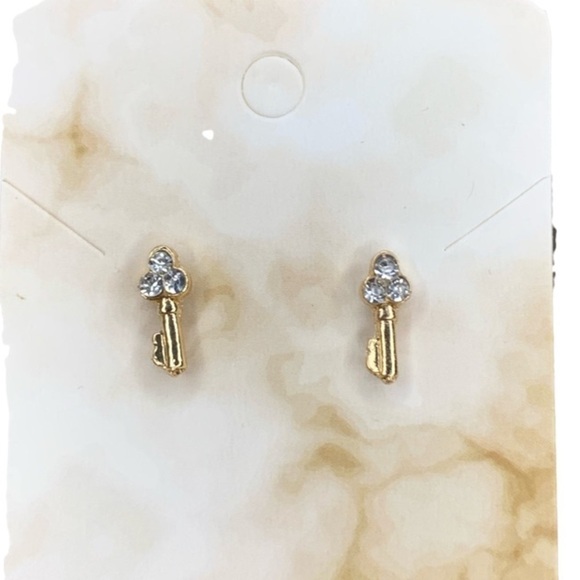 Gold key diamond earrings - Picture 1 of 3